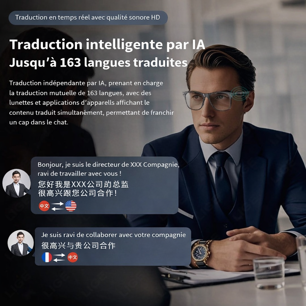 Lunettes Smart LIGE Bluetooth - Appels Sans Fil Micro Haut-Parleurs Traduction